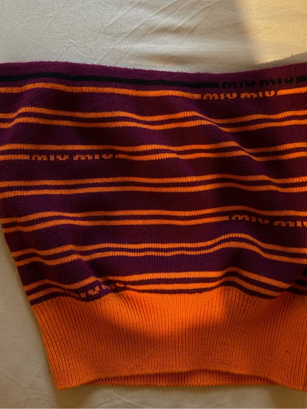 Miu Miu Purple Knit Tube Top with Orange Stripes